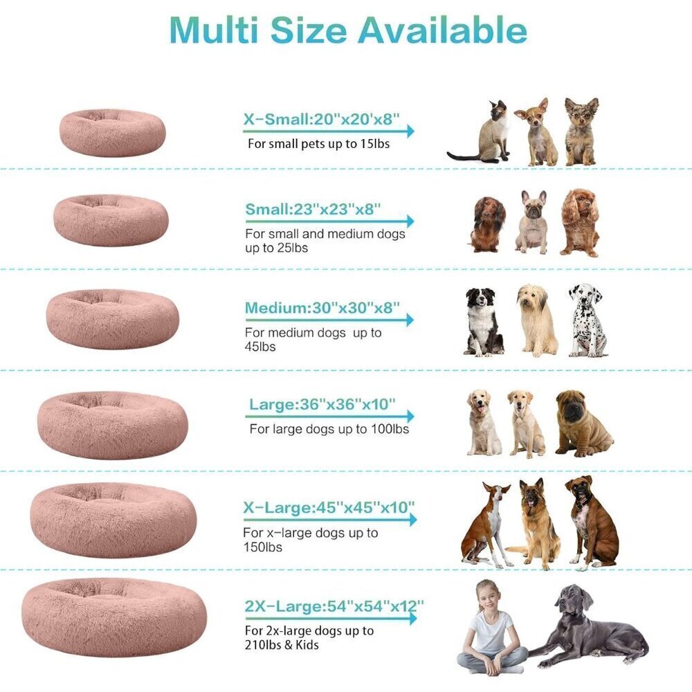 Calming Dog Bed Plush Donut Comfy Cuddler Faux Fur Washable Multiple Sizes S-XXL - Picture 5 of 6